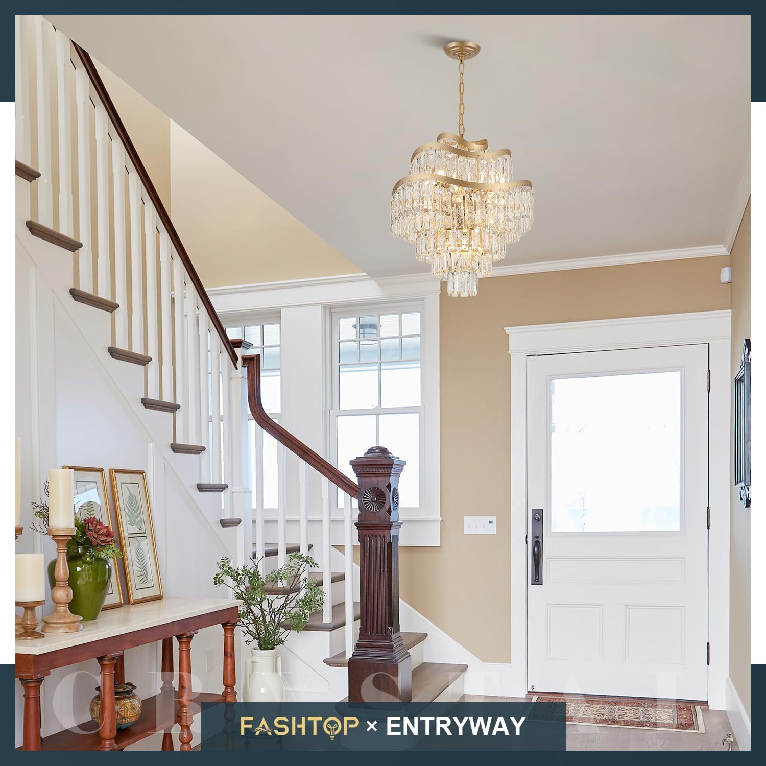 Fashtop 7-Tier Luxury Gold Crystal Chandelier, 12 Lights, 20 in, Modern K9 Crystal Pendant Light Fixture, E12